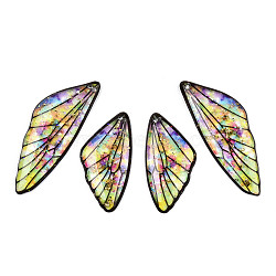 Transparent Resin Wing Pendants Set, with Gold Foil, Butterfly Wing Charms, Colorful, 29.5~39.5x14.5x2.5mm, Hole: 0.8mm, 2 pairs/set(RESI-TAC0021-01A)
