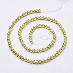 Eco-Friendly Dyed Glass Pearl Round Bead Strands, Cotton Cord Threaded, Yellow, 4~4.5mm, Hole: 0.7~1.1mm, about 104pcs/strand, 15 inch(HY-A002-4mm-RB105)