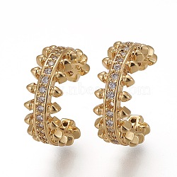 Brass Micro Pave Clear Cubic Zirconia Cuff Earrings, Real 18K Gold Plated, 15x6mm(X-EJEW-Z004-01G)