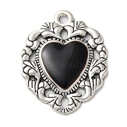 Alloy Pendants, with Black Enamel, Antique Silver, Heart, 34x26x3mm, Hole: 2mm(ENAM-Q503-02AS-05)
