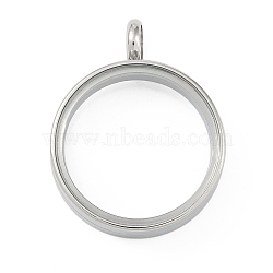 304 Stainless Stee Locket Pendants, with Glass, Flat Round Charm, Stainless Steel Color, 31x24x6mm, Hole: 5mm(STAS-S132-16P-03)