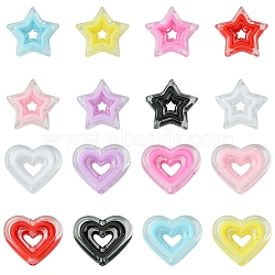 64Pcs 16 Styles Acrylic Beads, Bead in Bead, Star/Heart, Mixed Color, 19.5~22x23x6mm, Hole: 2~3mm, (SACR-FS0001-29)