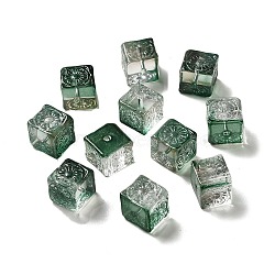 Transparent Glass Beads, Gradient Color, Square, Dark Green, 10x11x11mm, Hole: 1.5mm(GLAA-D025-02C)