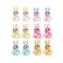 Transparent Acrylic Beads, with Enamel, AB Color Plated, Rabbit, Mixed Color, 25x14.5x11mm, Hole: 2.5mm(X-MACR-S373-81-Q)