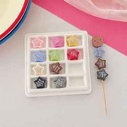 Transparent Acrylic Beads, Bead in Bead, Star, with Glitter Powder, Mixed Color, 17.2x18x10.3mm, Hole: 3.8mm(OACR-N163-03)