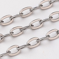 304 Stainless Steel Cable Chains, Soldered, Flat Oval, Stainless Steel Color, 3.6x2.3x0.5mm(CHS-L015-29)