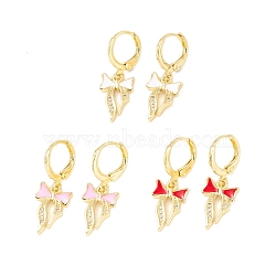 Enamel Bowknot Dangle Leverback Earrings with Clear Cubic Zirconia, Real 18K Gold Plated Brass Drop Earrings, Lead Free & Cadmium Free, Mixed Color, 28.5mm, Pin: 0.8x1mm(EJEW-F282-04-G)