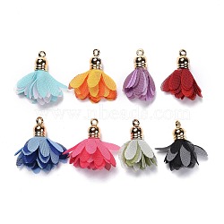 Chiffon Pendants, with CCB Plastic, Two Tone, Flower, Golden, Mixed Color, 30~35x25~32mm, Hole: 1.6mm(FIND-S300-04)