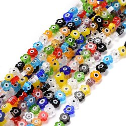 Handmade Millefiori Glass Bead Strands, Flower, Mixed Color, 5.5~8x2.5mm, Hole: 1mm, about 64~67pcs/strand, 15.75 inch~16.34 inch(40~41.5cm)(X-LAMP-J035-6mm-39)