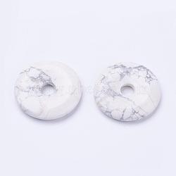 Natural Howlite Pendants, Donut/Pi Disc, Donut Width: 15.8~16mm, 39~40x6~7mm, Hole: 8mm(G-F524-H03)