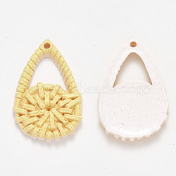 Resin Pendants, Imitation Woven Rattan Pattern, Teardrop, Yellow, 41x27x4~5mm, Hole: 2mm(RESI-S364-02D)