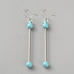 Iron & 201 Stainless Steel Dangle Earring Findings, Handmade Beaded Earrings, Round, Stainless Steel Color, Pale Turquoise, 79x8mm(EJEW-WH20006-12A)