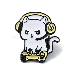 Enamel Pin, Alloy Brooch for Backpack Clothes, Cadmium Free & Lead Free, Cat, White, 25x22x1.5mm(JEWB-P038-13B-EB)