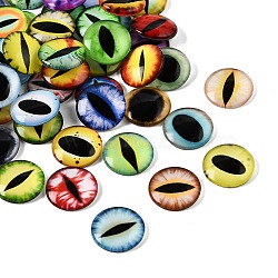 Printed Transparent Glass Cabochons, Half Round with Eye Pattern, Mixed Color, 20x5mm, about 100pcs/bag(GL-CBAA22A-06)
