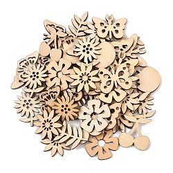 Unfinished Wooden Cutouts, Plants with Butterfly, DIY Craft Supplies, Mixed Shapes, BurlyWood, 19.5~33x20~30.5x2.5mm, about 50pcs/bag(WD-CBACC5B-19)