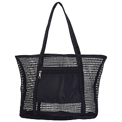 Polyester Braided Women's Tote Bags, with Handle, Shoulder Bags for Shopping, Rectangle, Black, 671mm(AJEW-WH20072-26B)