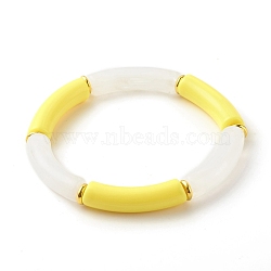 Acrylic Tube Beaded Stretch Bracelets, with Brass Beads, Gold, Inner Diameter: 2-1/8 inch(5.5cm)(BJEW-JB07778-01)