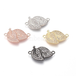 Brass Micro Pave Cubic Zirconia Links connectors, Leaf, Clear, Mixed Color, 13.5x23.5x3.5mm, Hole: 1.5mm(ZIRC-I032-41)