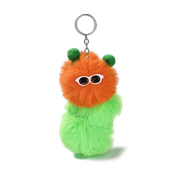 Cute Plush Cloth Worm Doll Pendant Keychains, with Alloy Keychain Ring, for Bag Car Key Pendant Decoration, Dark Orange, 18cm
