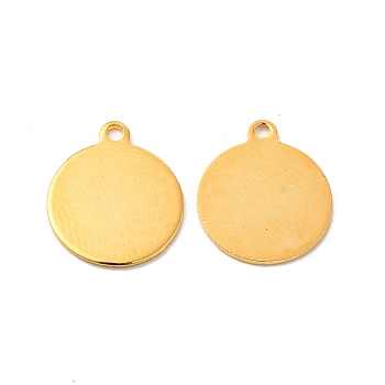 201 Stainless Steel Pendants, Flat Round Charm, Real 24K Gold Plated, 14x12x0.5mm, Hole: 1.2mm
