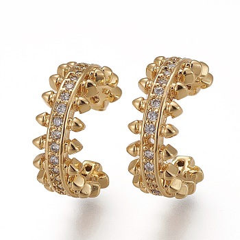 Brass Micro Pave Clear Cubic Zirconia Cuff Earrings, Real 18K Gold Plated, 15x6mm
