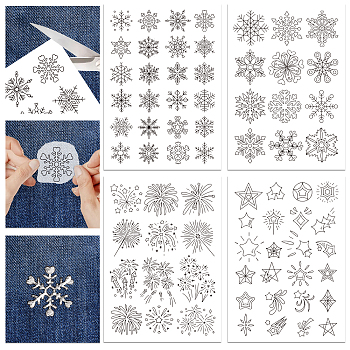 4 Sheets 11.6x8.2 Inch Stick and Stitch Embroidery Patterns, Non-woven Fabrics Water Soluble Embroidery Stabilizers, Snowflake, 297x210mmm