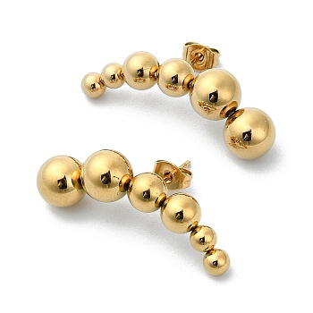 Ion Plating(IP) 304 Stainless Steel Stud Earrings, Round Beaded Curved Bar, Golden, 32.5x12mm