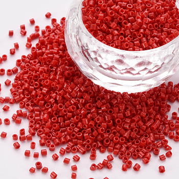 Glass Cylinder Beads, Seed Beads, Opaque Colours, Round Hole, Red, 1.5~2x1~2mm, Hole: 0.8mm, about 8000pcs/bag, about 1pound/bag