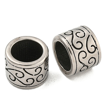 316 Surgical Stainless Steel Large Hole Beads, Textured Column, Antique Silver, 12x9mm, Hole: 9mm