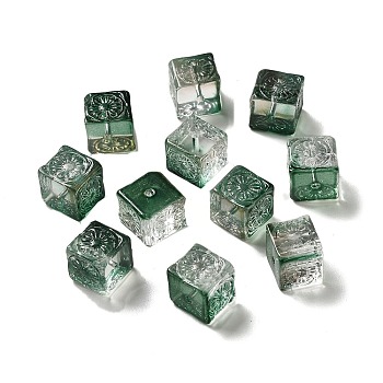 Transparent Glass Beads, Gradient Color, Square, Dark Green, 10x11x11mm, Hole: 1.5mm