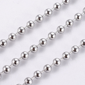 304 Stainless Steel Ball Chains, with Spool, Round, Stainless Steel Color, 3mm, about 32.8 Feet(10m)/roll