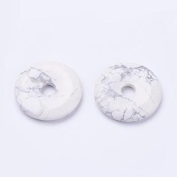 Natural Howlite Pendants, Donut/Pi Disc, Donut Width: 15.8~16mm, 39~40x6~7mm, Hole: 8mm
