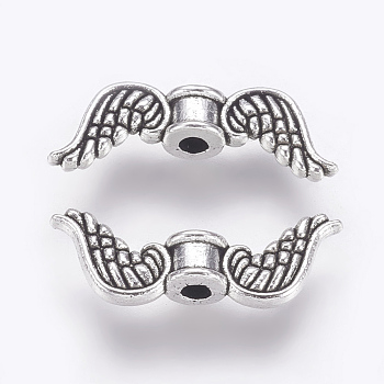 Tibetan Style Alloy Beads, Lead Free & Nickel Free & Cadmium Free, Wing, Antique Silver, 18x7x4mm, Hole: 1mm