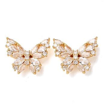 Brass Micro Pave Cubic Zirconia Beads, Butterfly, Real 18K Gold Plated, Clear, 19.5x23.5x6.5mm, Hole: 1.8mm
