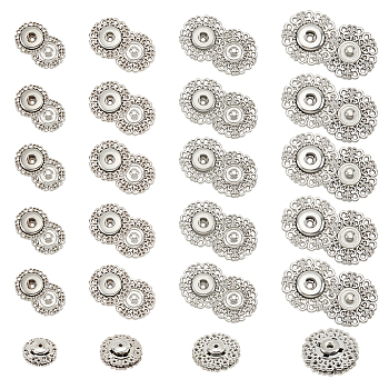 24Pcs 4 Style Alloy & Brass Snap Buttons, Sew on Press Buttons, Garment Buttons, for Costume Jacket Coat Accessories, Platinum, 15~24.5x6~7mm, 6pcs/style