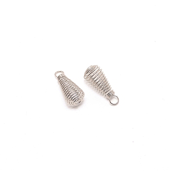 Spiral Bead Cage, Iron Alloy Pendant, Teardrop, Platinum, 23x10mm, Hole: 3.5mm