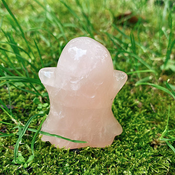 Halloween Natural Rose Quartz Carved Healing Ghost Figurines, Reiki Energy Stone Display Decorations, 40x50mm