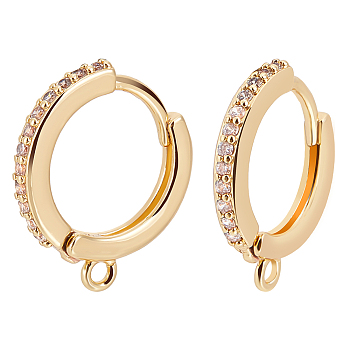 10Pcs Brass Micro Pave Cubic Zirconia Huggie Hoop Earring Findings, with Horizontal Loop, Nickel Free, Ring, Clear, Real 18K Gold Plated, 16x15x2mm, Hole: 1mm, Pin: 0.9mm