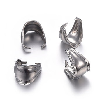 100Pcs 304 Stainless Steel Snap on Bails, Stainless Steel Color, 9.5x9x6.5mm, Pin: 1mm