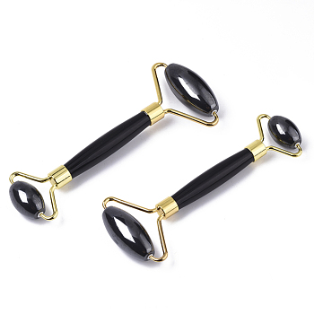 Magnetic Synthetic Hematite Massage Tools, Facial Rollers, with Light Gold Plated Brass Findings, 14.6x6.1x2cm