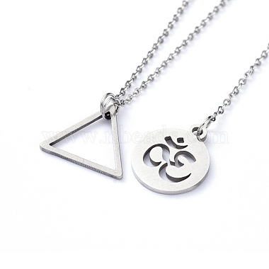 Flat Round with Om Symbol Lariat Necklaces & Triangle Pendant Necklaces Sets(NJEW-JN02805-02)-4