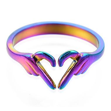 304 Stainless Steel Hand Heart Cuff Rings(X-RJEW-N038-121M)-3