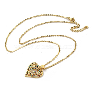 Brass Micro Pave Colorful Cubic Zirconia Peach Heart Pendant Necklaces for Women(NJEW-Q346-01G-01)-2