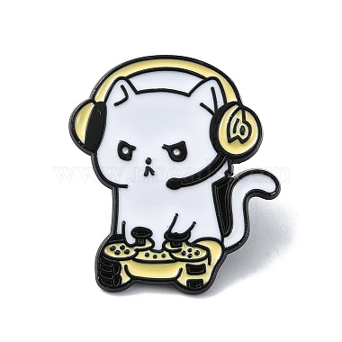 White Cat Shape Alloy+Enamel Brooch