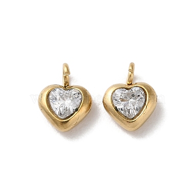 Real 14K Gold Plated Clear Heart Stainless Steel+Cubic Zirconia Charms