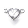 Platinum Heart Brass Magnetic Clasps(X-KK-N233-085P-NF)