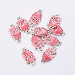 Alloy Enamel Pendants, Cadmium Free & Lead Free, Owl, for Halloween, Antique Silver Metal Color, Pink, 18.5x9.5x2.5mm(ENAM-C1406-1)