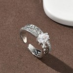 Brass Micro Pave Cubic Zirconia Cuff Open Rings, Teardrop, Cadmium Free & Lead Free, Rack Plating, Long-Lasting Plated, Platinum, 7mm, Inner Diameter: 15.5mm(RJEW-C163-09P)