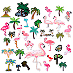 35Pcs Polyester with Rayon Embroidery Iron on/Sew on Patches, Costume Accessories, Mixed Shapes, Mixed Color, 45~85x21~195x1.5~2mm(PATC-GA0001-89)