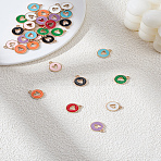 32Pcs 8 Colors Zinc Alloy Enamel Charms, Flat Round with Hollow Heart, Light Gold, Mixed Color, 14x11.5~12x1.8~2mm, Hole: 1.5mm, 4pcs/color(ENAM-LP0001-28)